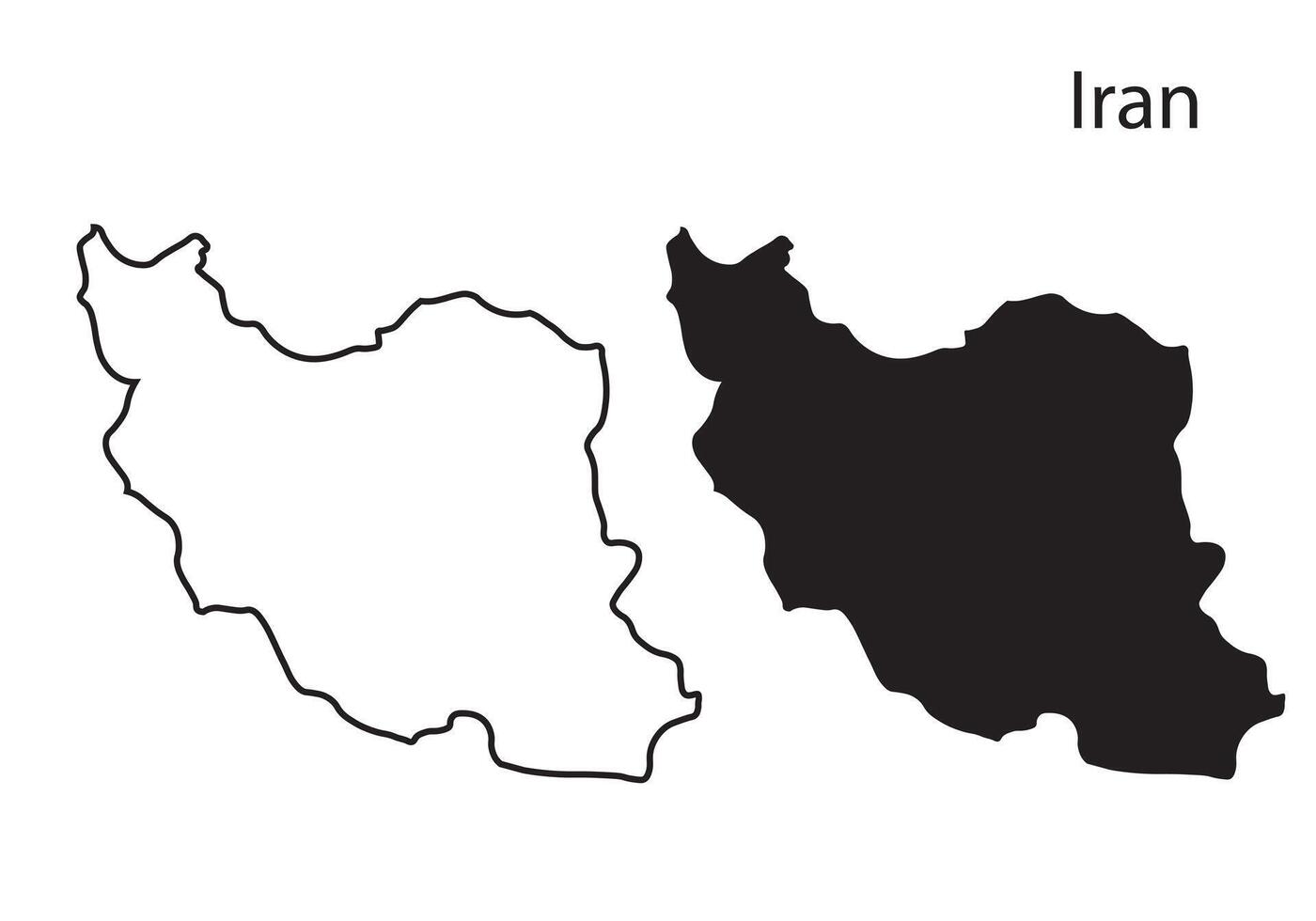 Iran map silhouette, Iran country Landscape, Black and white Iran map vector