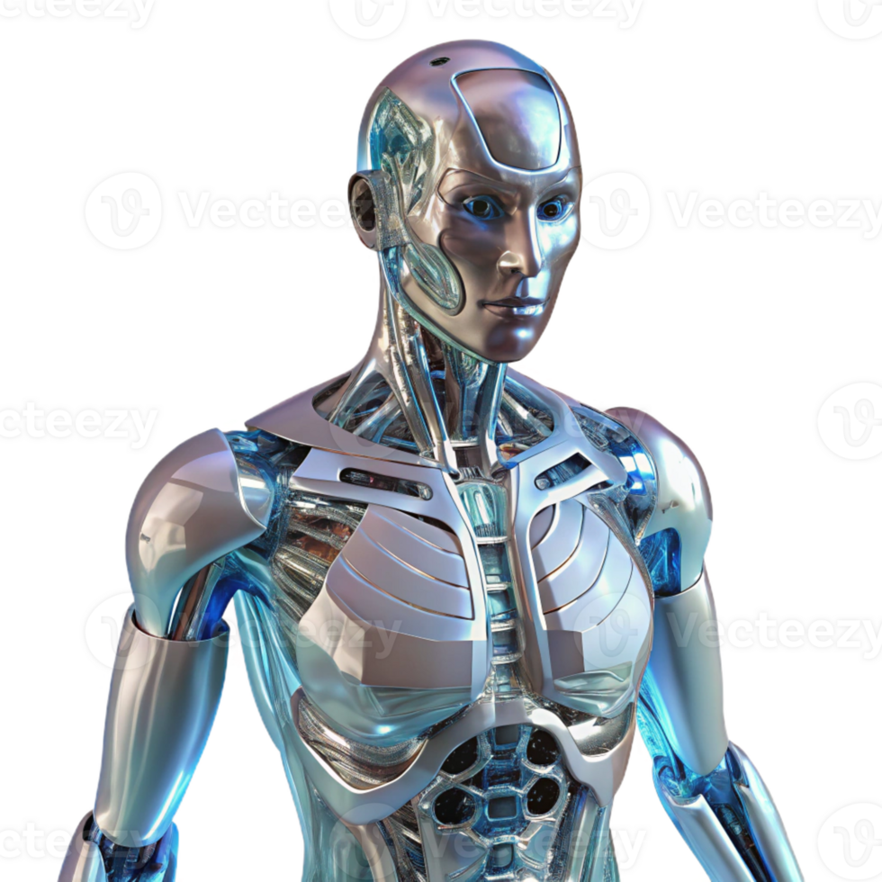 vibrant abstract A transparent humanoid robot, intricate internal mechanisms visible, artificial intelligence style, dramatic lighting authentic png