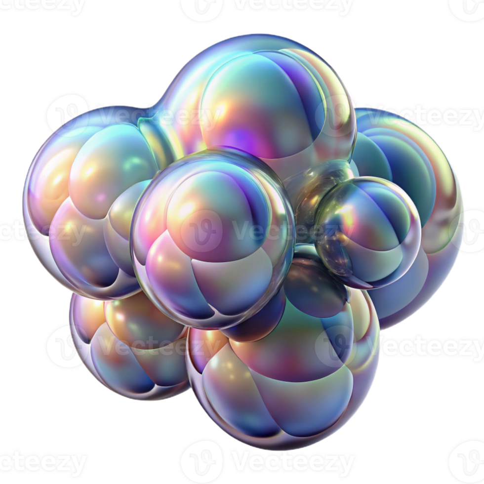 magnificent contemporary A cluster of iridescent soap bubbles, floating in zero gravity, reflecting a distorted, abstract environment, in a whimsical, playful style high resolution png