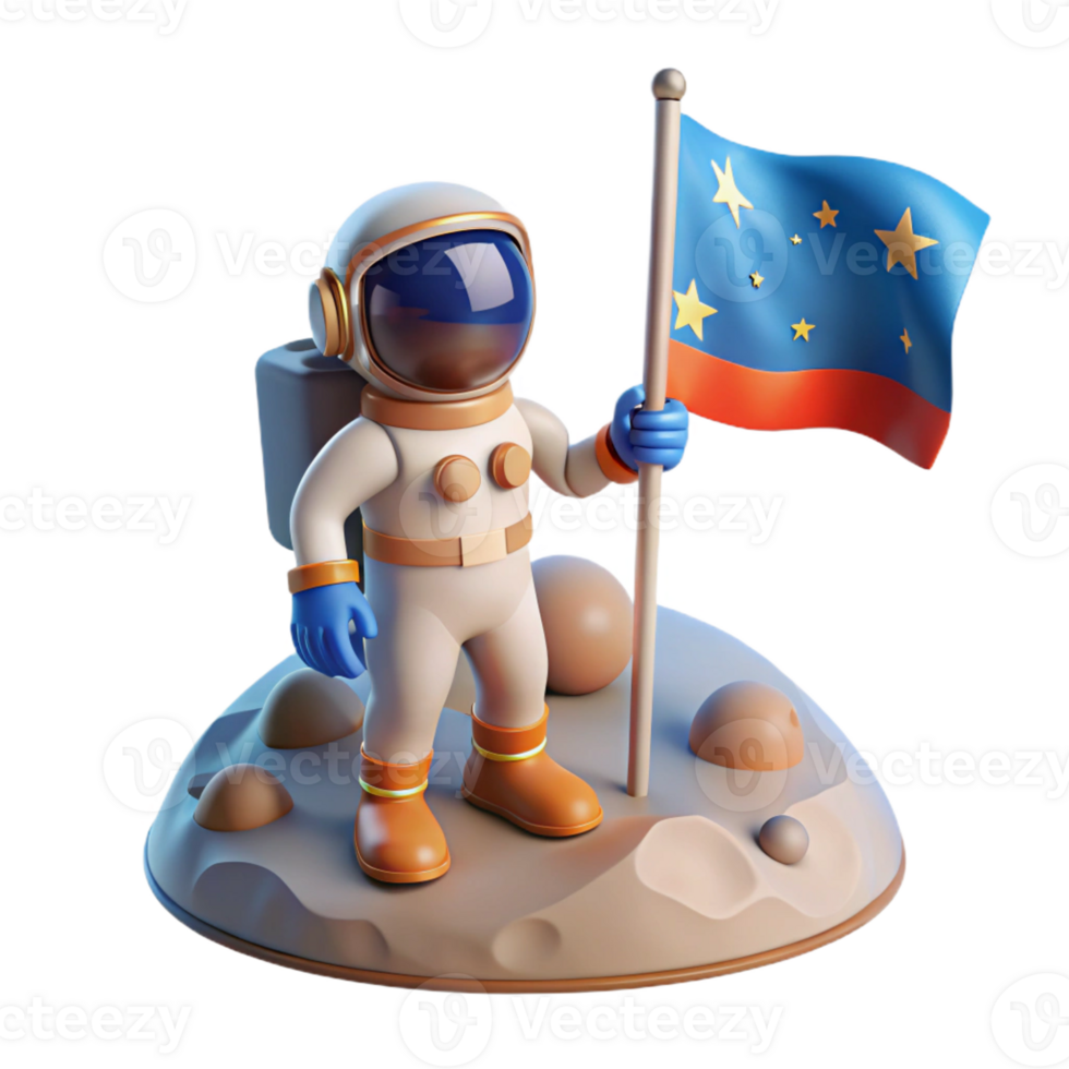 stunning modern A lone astronaut planting a flag on a newly discovered planet, epic and inspiring, bright daylight, original png