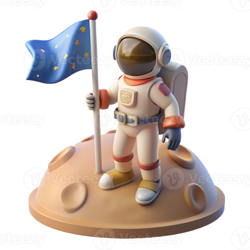 beautiful modern A lone astronaut planting a flag on a newly discovered planet, epic and inspiring, bright daylight, professional png