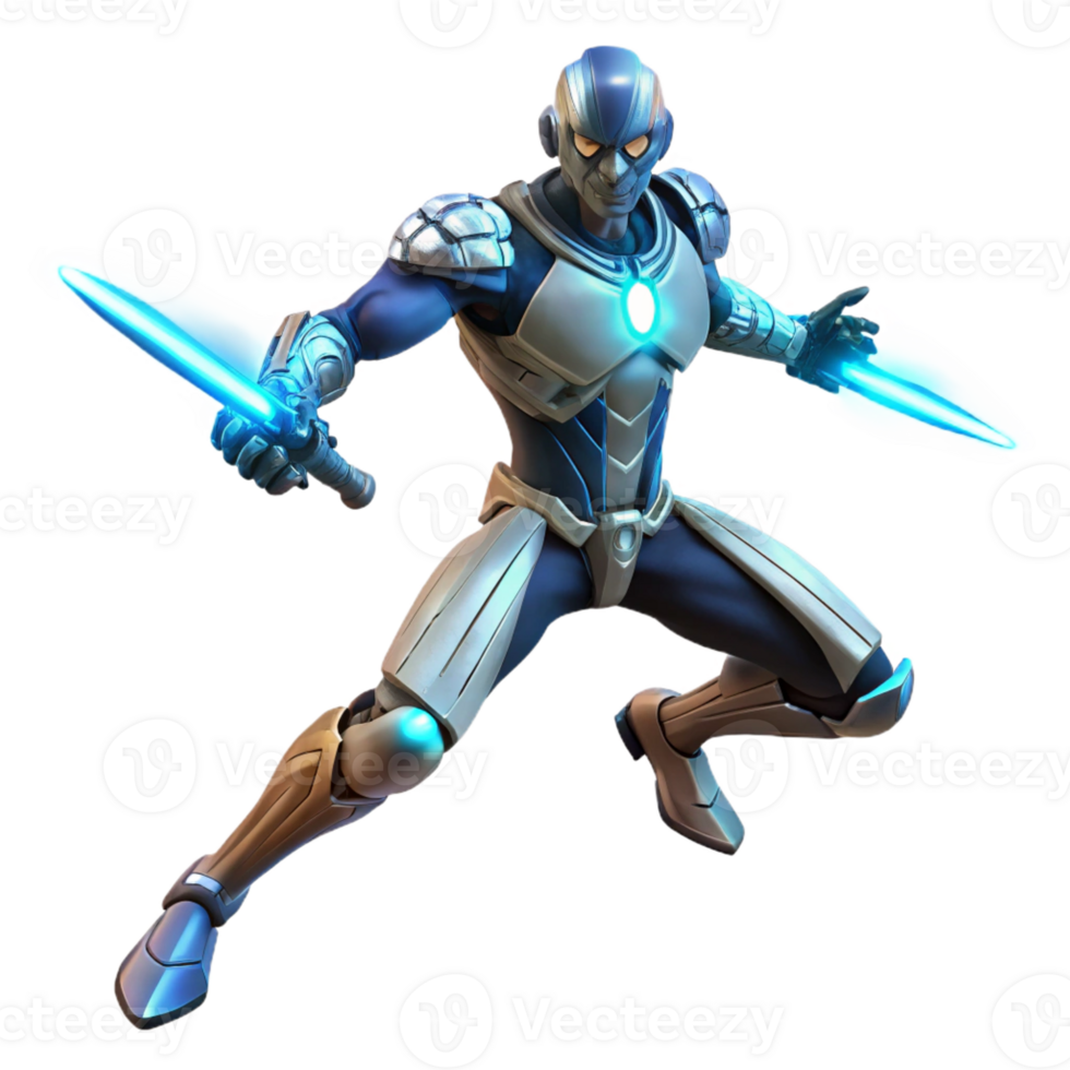 wonderful vintage A cyborg with glowing energy blades, ready for battle, dynamic pose, dramatic lighting, genuine png