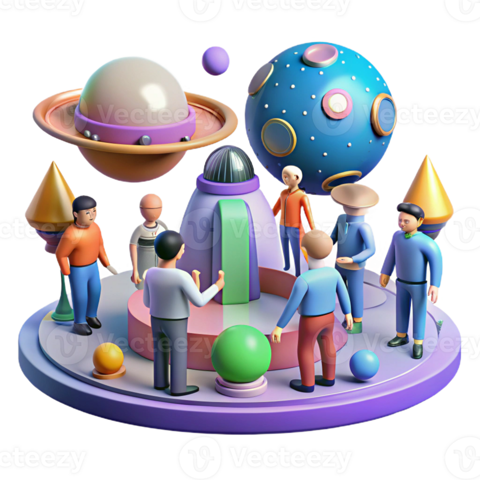 dramatic classic A group of humans and aliens interacting in a bustling spaceport, diverse and colorful, vibrant and lively, professional png