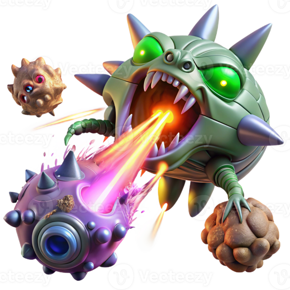 impressive creative A spaceship battling a giant space creature, lasers and explosions, dynamic and chaotic, cinematic, original png