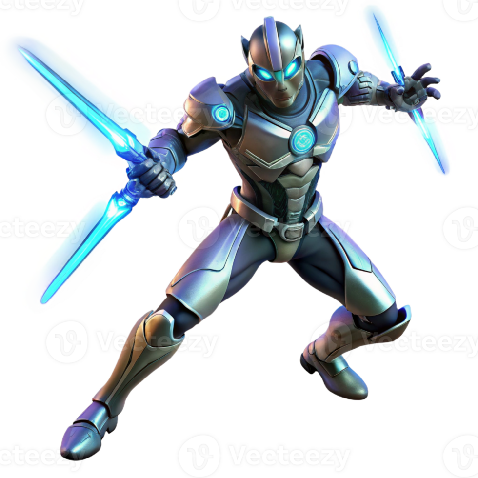 elegant minimalist A cyborg with glowing energy blades, ready for battle, dynamic pose, dramatic lighting, detailed png