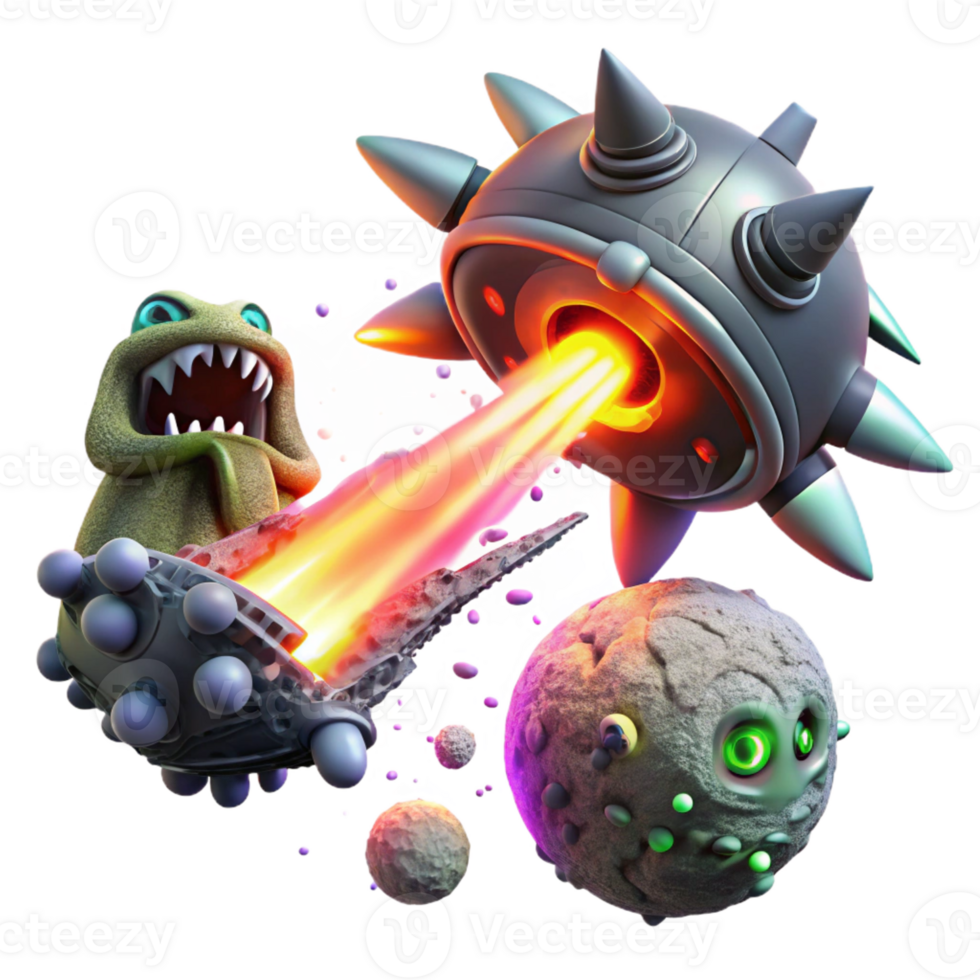 vibrant creative A spaceship battling a giant space creature, lasers and explosions, dynamic and chaotic, cinematic, premium png