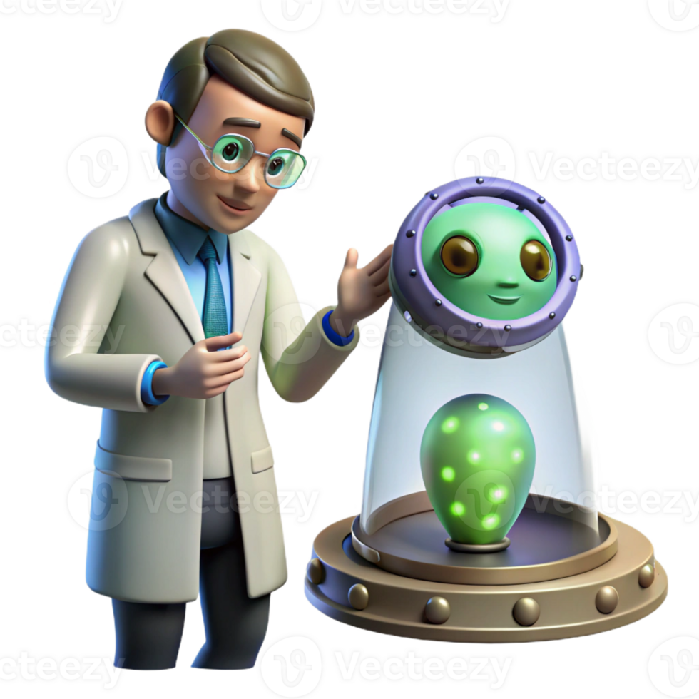 extraordinary traditional A scientist examining a strange alien artifact, mysterious and intriguing, dimly lit, exclusive png