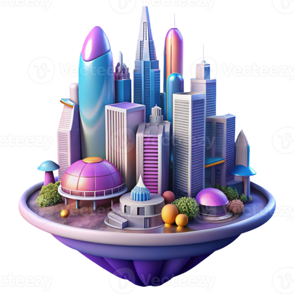 wonderful traditional A futuristic city built on the back of a giant space creature, towering skyscrapers and flying vehicles, vibrant and colorful, whimsical, original png