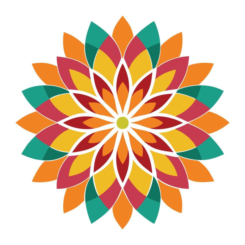 a colorful flower with a red green and orange center vector