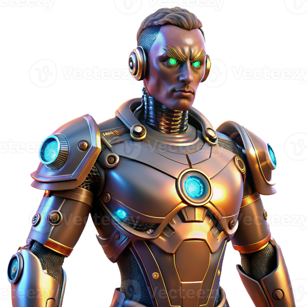 magnificent rustic A steampunk cyborg with mechanical limbs and glowing circuits, staring intensely at the viewer, dramatic lighting. Cyberpunk style detailed png