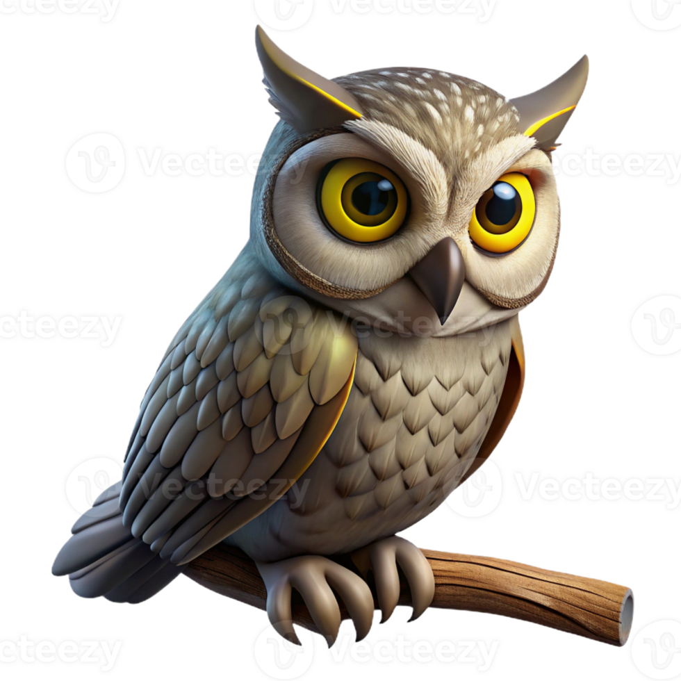 impressive minimalist A wise old owl perched on a weathered branch, staring intently with piercing yellow eyes, moonlight, dramatic lighting, painterly style high quality png