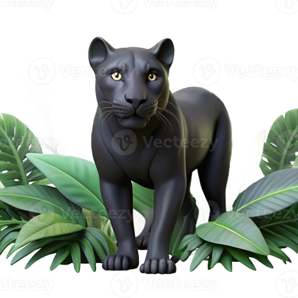 stunning classic A sleek black panther prowling through dense jungle foliage, dappled sunlight filtering through the leaves, realistic style authentic png