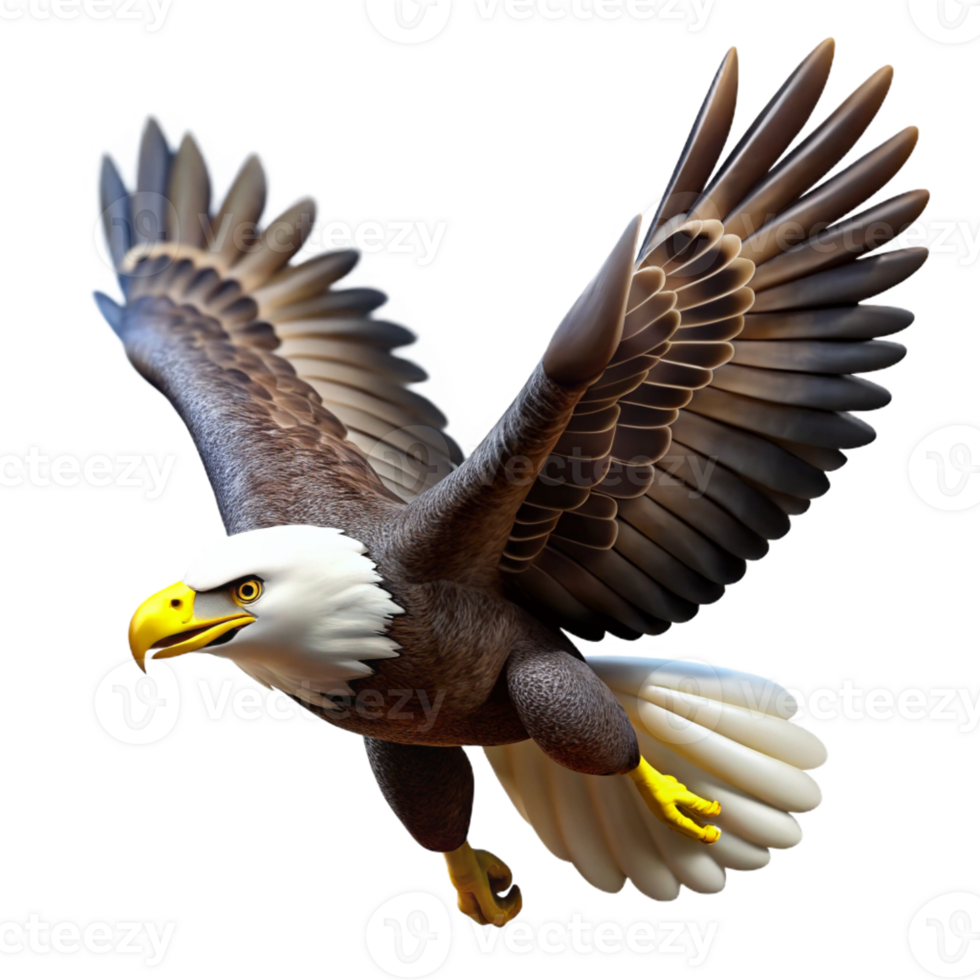 dramatic classic A majestic bald eagle soaring through the sky, sharp focus on the eagle, blurred background, action shot, photorealistic style exclusive png