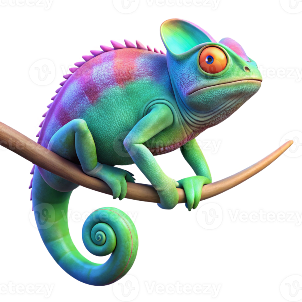 elegant abstract A vibrant chameleon perched on a branch, changing color to match its surroundings, macro photography style professional png