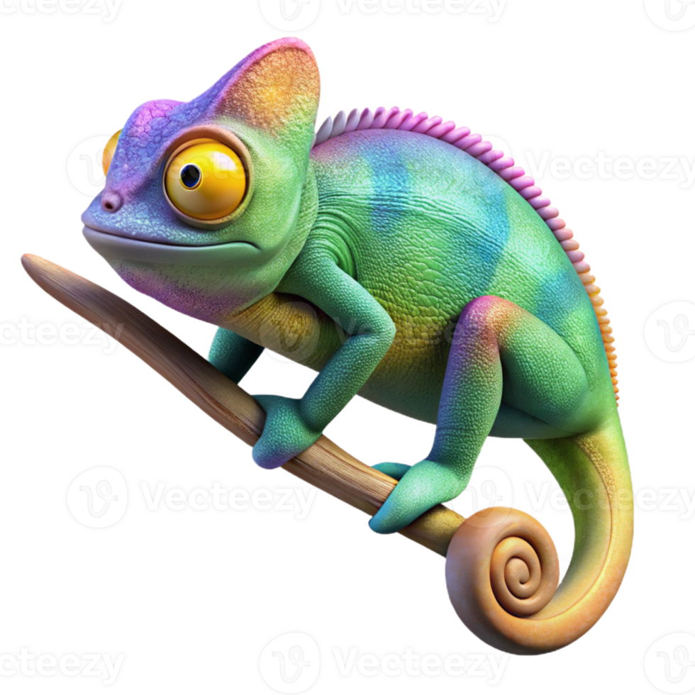 wonderful abstract A vibrant chameleon perched on a branch, changing color to match its surroundings, macro photography style high resolution png