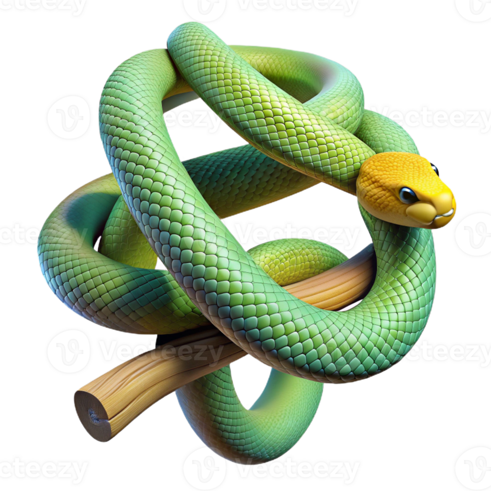 dramatic vintage A slithering snake with vibrant scales, coiled around a branch, macro photography style professional png