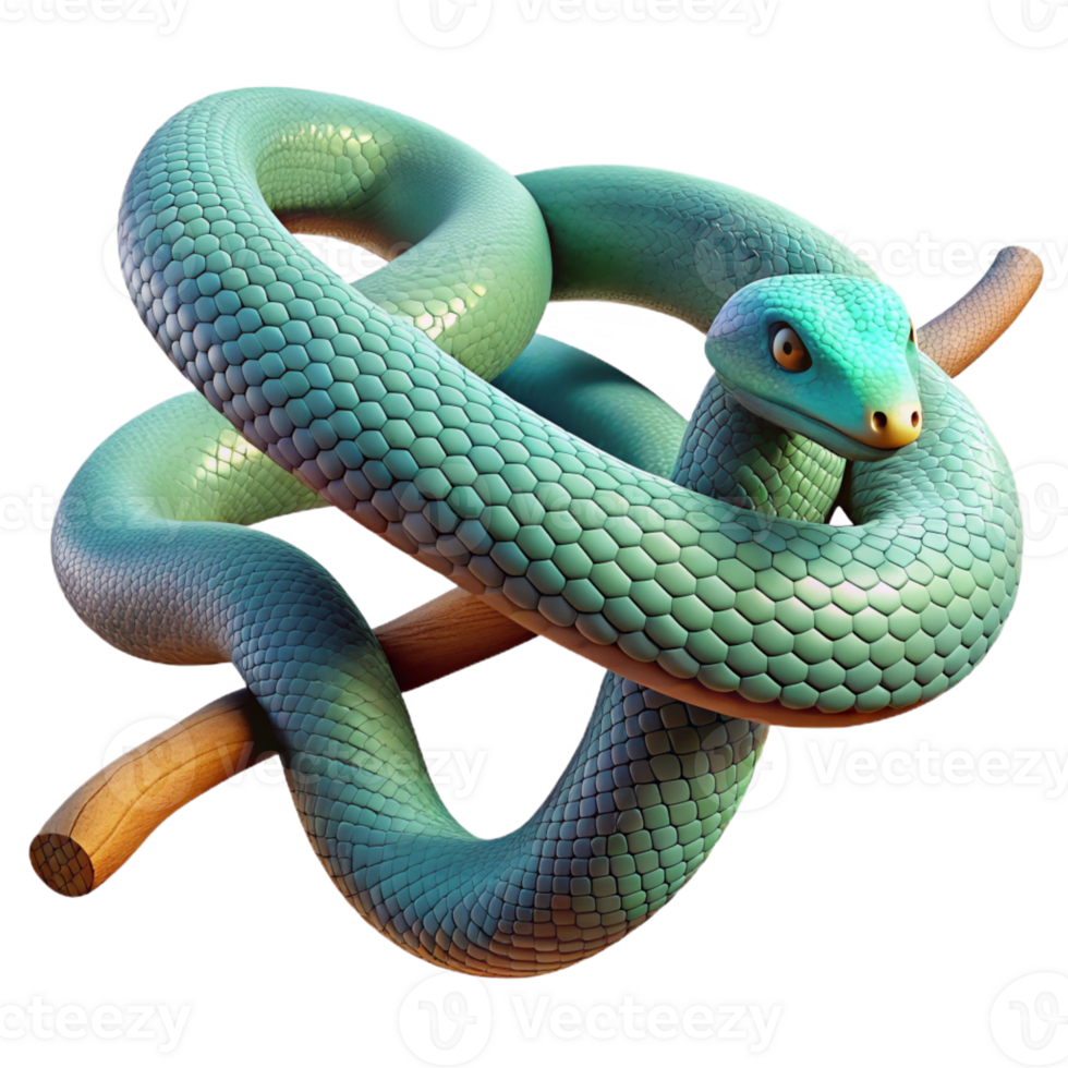 vibrant contemporary A slithering snake with vibrant scales, coiled around a branch, macro photography style authentic png