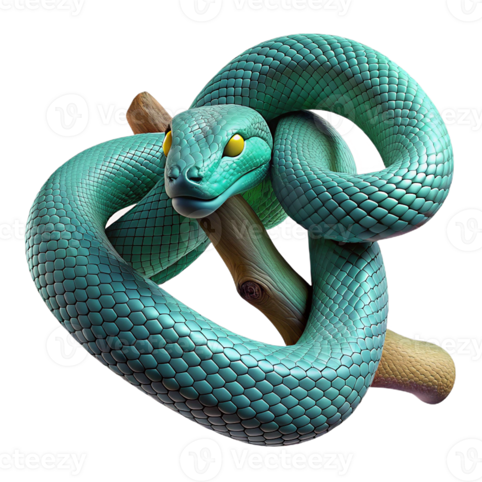 elegant contemporary A slithering snake with vibrant scales, coiled around a branch, macro photography style high resolution png