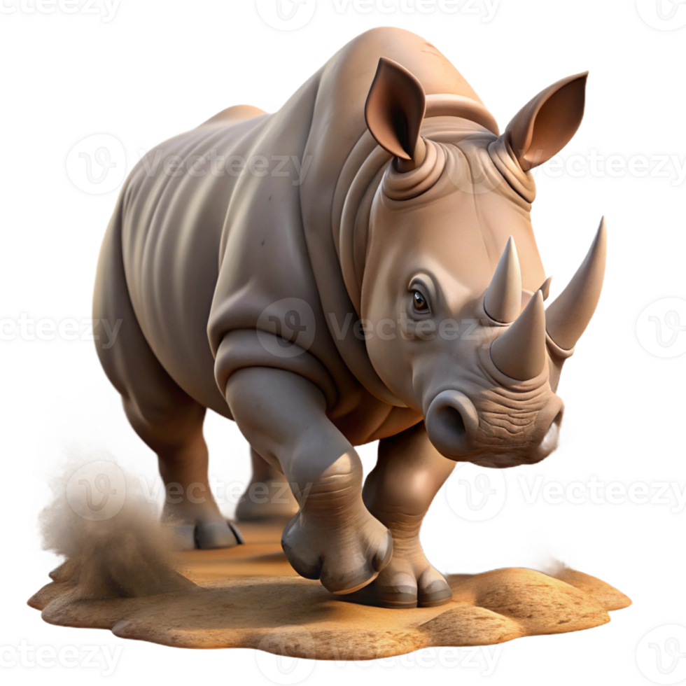 beautiful classic A powerful rhinoceros charging through the savanna, dust rising from its feet, dynamic lighting, action shot, photorealistic style original png