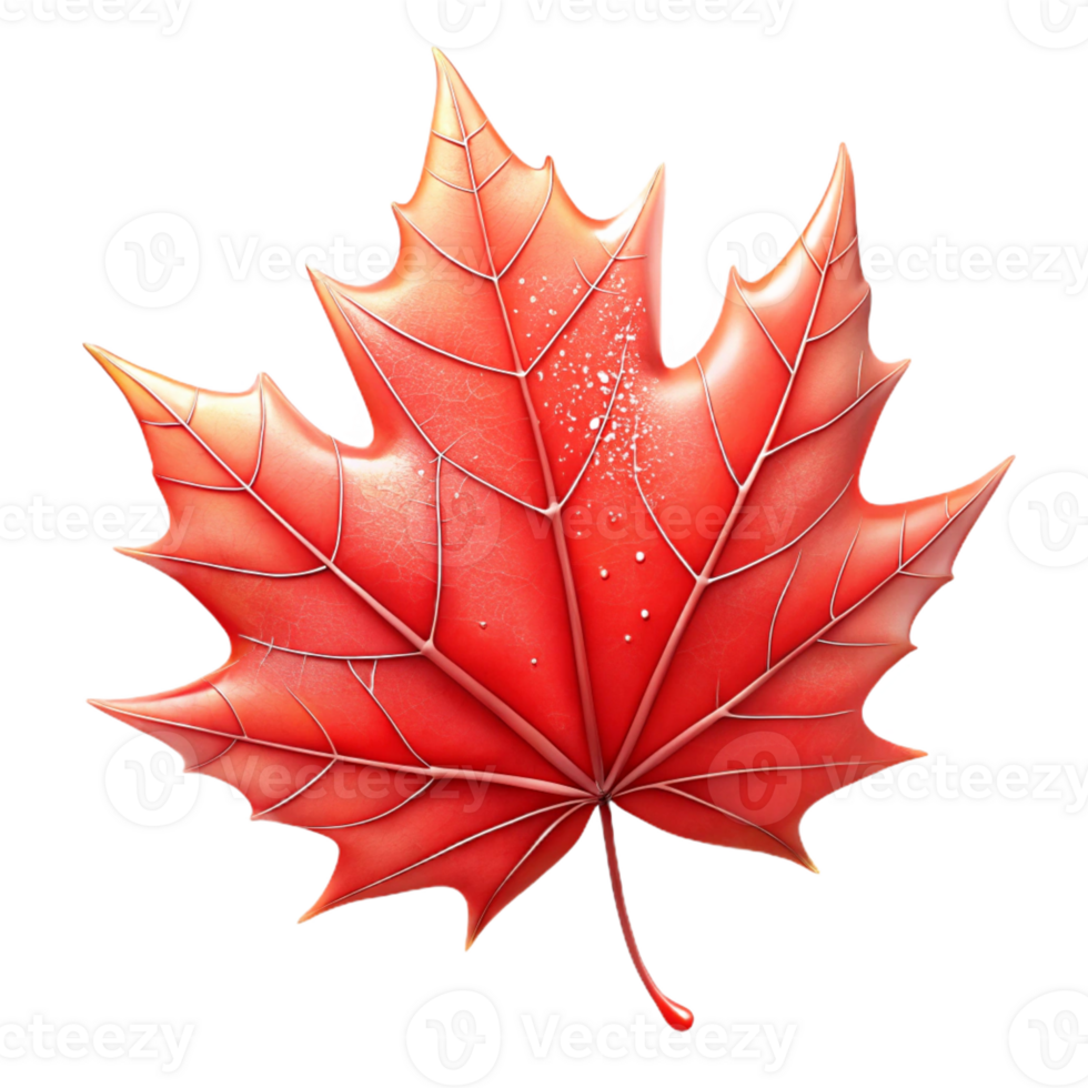 stunning classic A single, perfect red maple leaf, caught in a spiderweb glistening with morning dew, lit by soft, diffused sunlight. Hyperrealistic style genuine png