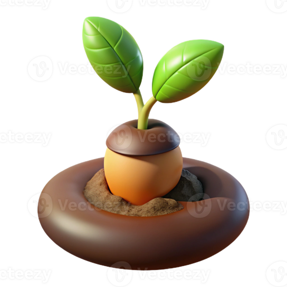 stunning modern A sprouting acorn with a tiny oak tree sapling emerging, surrounded by rich, dark soil. Macro photography, warm lighting original png