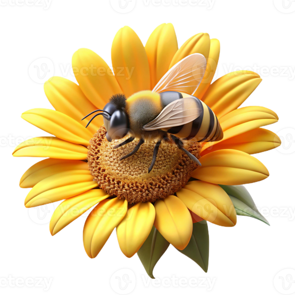 wonderful abstract A close-up of a bee collecting pollen from a sunflower, with visible pollen grains. Macro photography, warm sunlight premium png