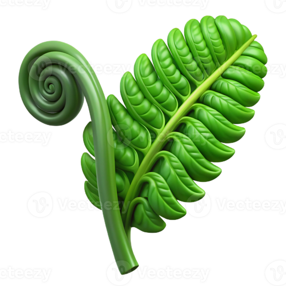 impressive contemporary A lush green fern frond unfurling, intricate details and textures. Soft, diffused lighting original png
