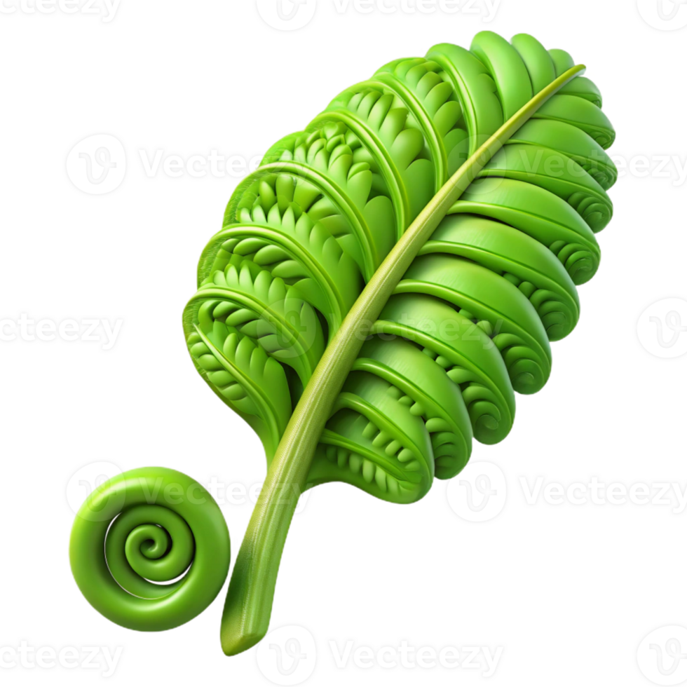 serene vintage A lush green fern frond unfurling, intricate details and textures. Soft, diffused lighting authentic png
