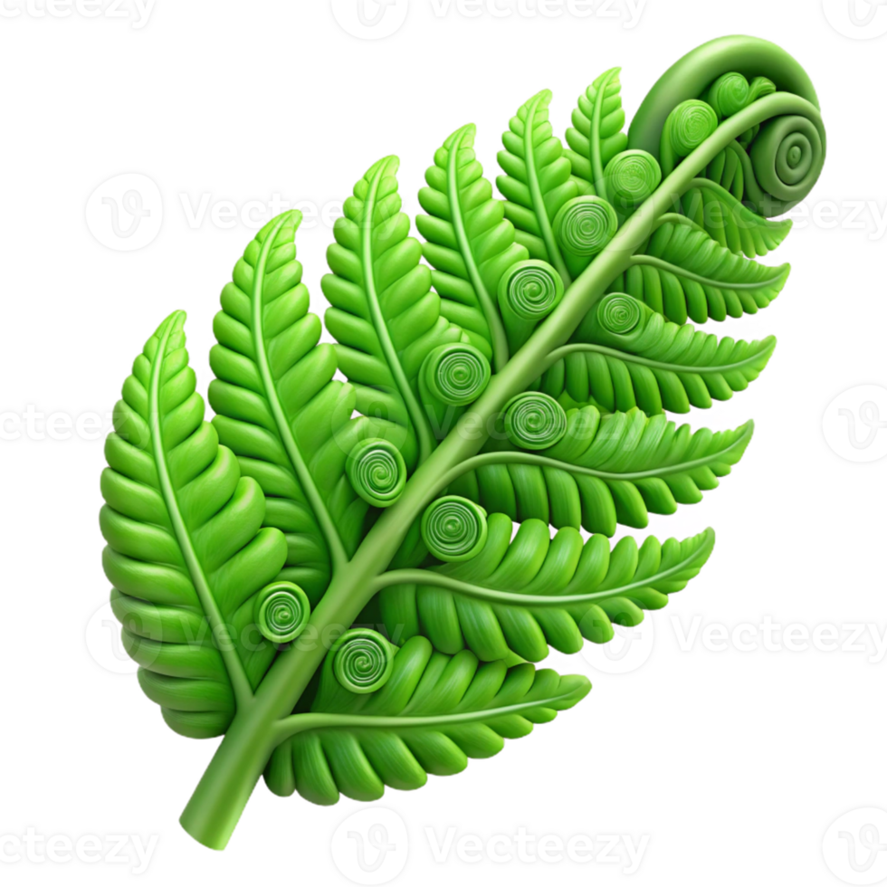 impressive traditional A lush green fern frond unfurling, intricate details and textures. Soft, diffused lighting authentic png
