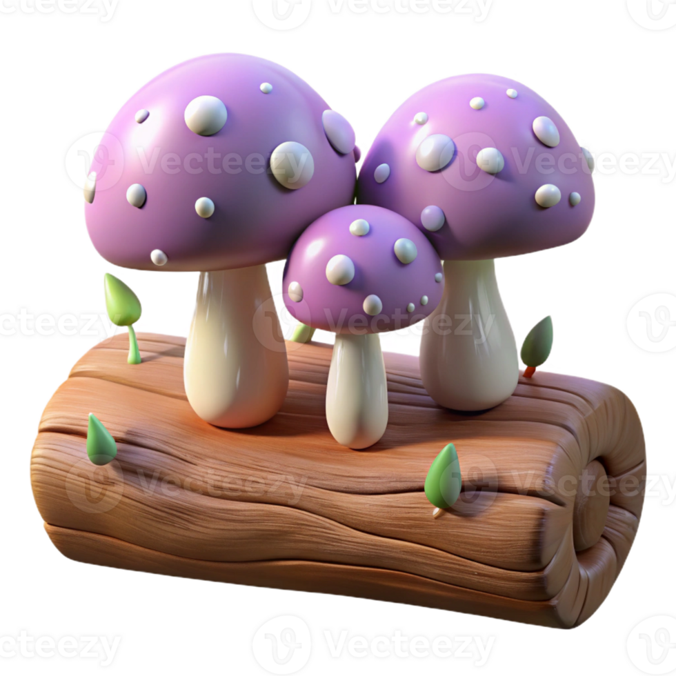 extraordinary traditional A group of mushrooms growing on a fallen log, with dew drops on their caps. Soft, diffused lighting 4K png
