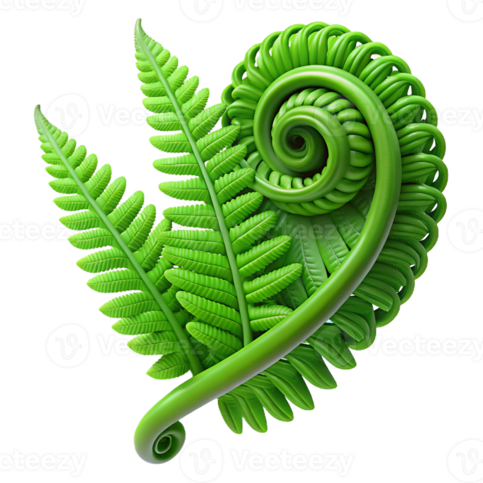 extraordinary abstract A lush green fern frond unfurling, intricate details and textures. Soft, diffused lighting 4K png
