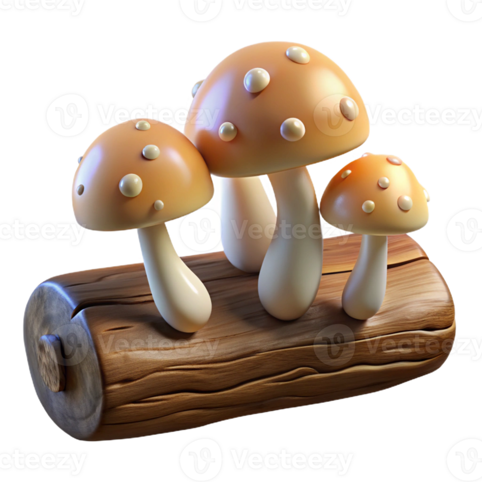extraordinary modern A group of mushrooms growing on a fallen log, with dew drops on their caps. Soft, diffused lighting 4K png
