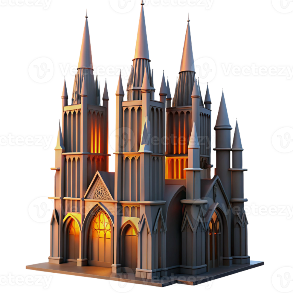 dramatic artistic A towering Gothic skyscraper, intricate gargoyles perched along its spires, bathed in the warm glow of a setting sun, rendered in a hyperrealistic style 4K png