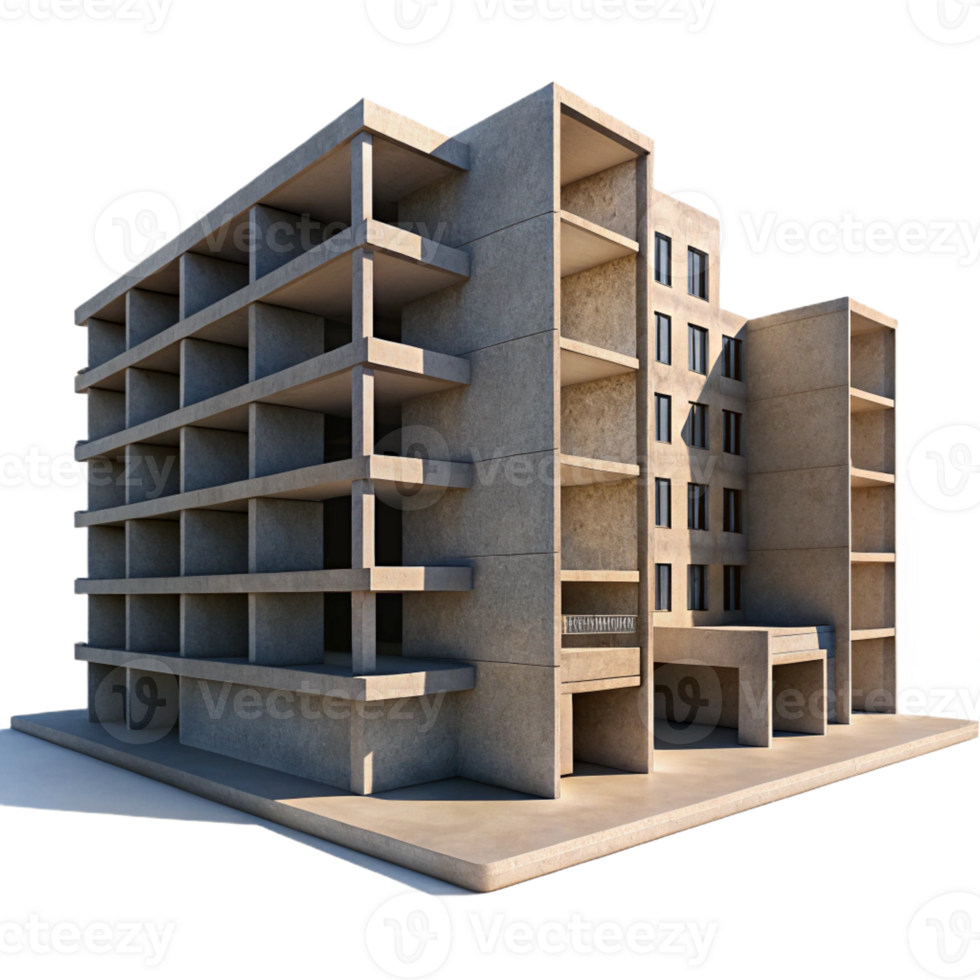 stunning abstract A Brutalist concrete apartment complex, harsh shadows cast by the afternoon sun, gritty, photorealistic render authentic png