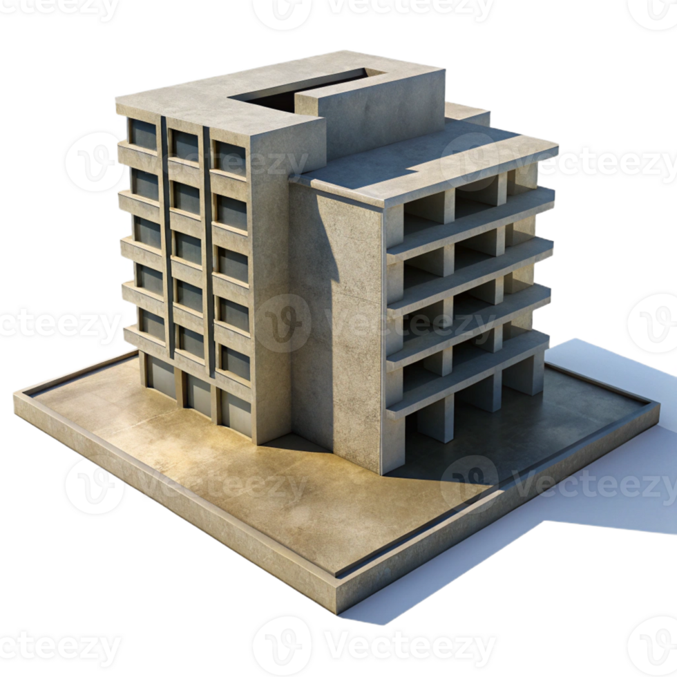 dramatic classic A Brutalist concrete apartment complex, harsh shadows cast by the afternoon sun, gritty, photorealistic render original png