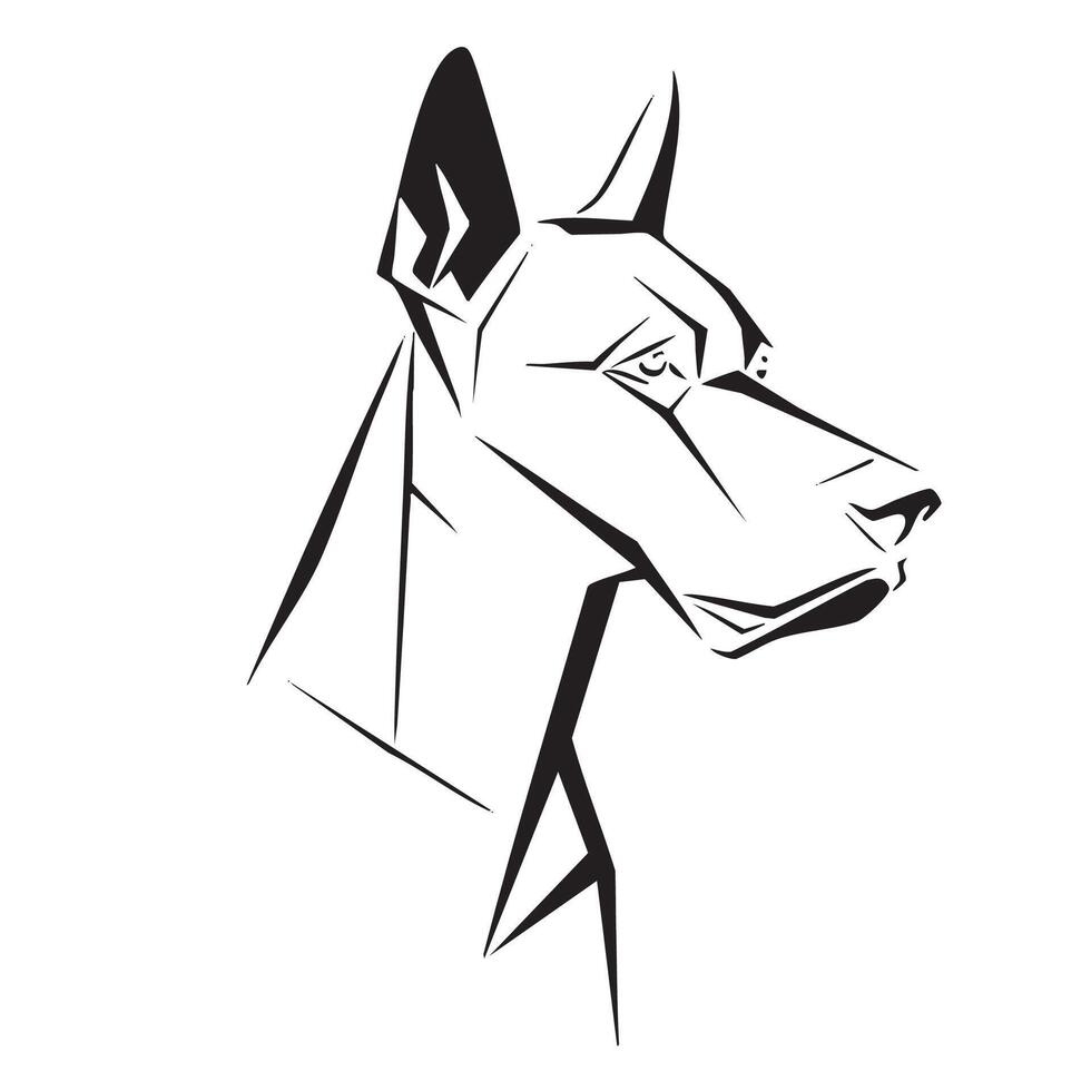 minimalist logo design featuring stylized outline of dog head, showcasing sharp angles and clean lines that convey elegance and strength. This logo represents loyalty and companionship vector
