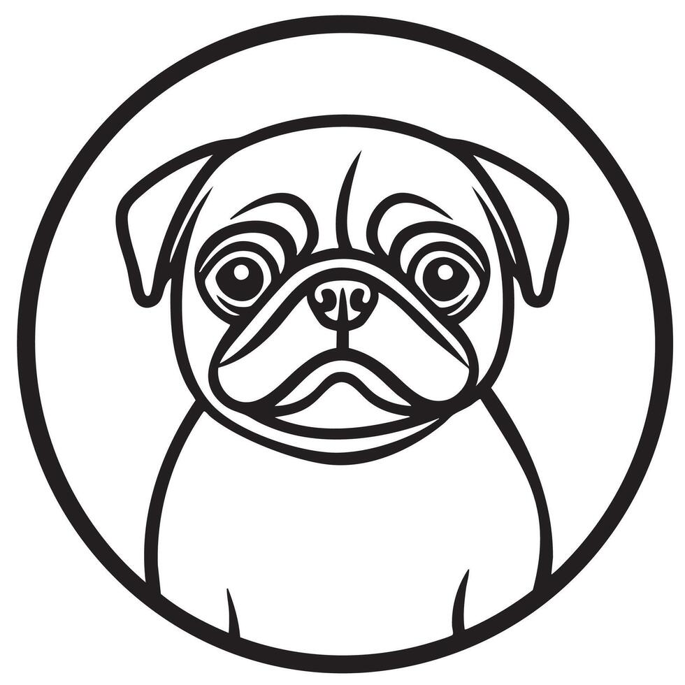 cute logo featuring pug dog in circular design, showcasing its distinctive features and charming expression. This logo captures playful and affectionate nature of breed vector