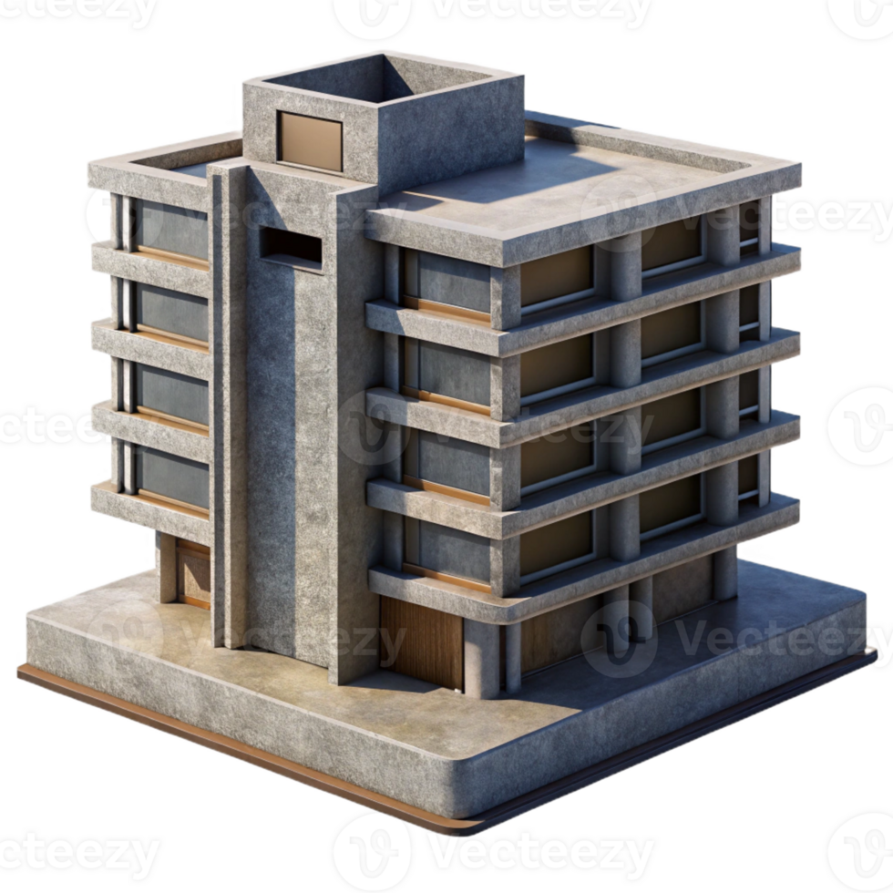 beautiful traditional A Brutalist concrete apartment complex, harsh shadows cast by the afternoon sun, gritty, photorealistic render professional png