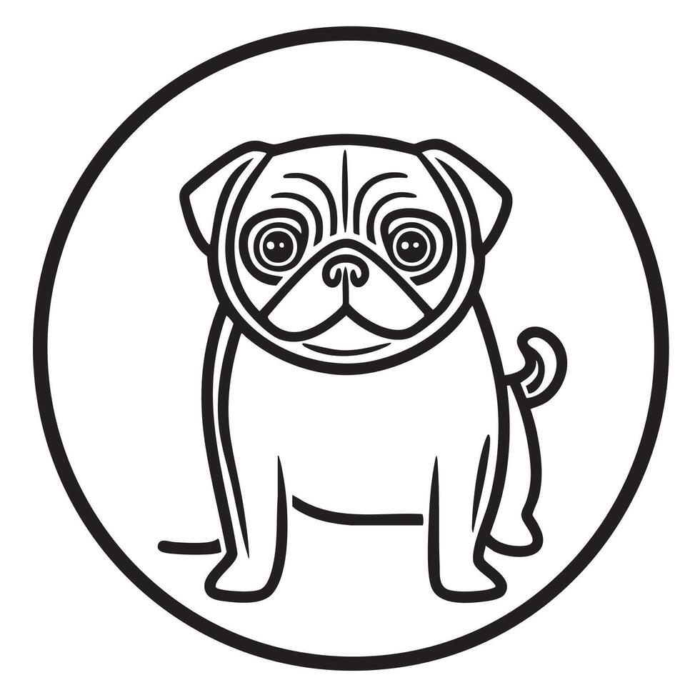 simple logo design featuring stylized pug dog in circular outline. logo captures playful and friendly nature of breed, making it ideal for pet related businesses or products vector