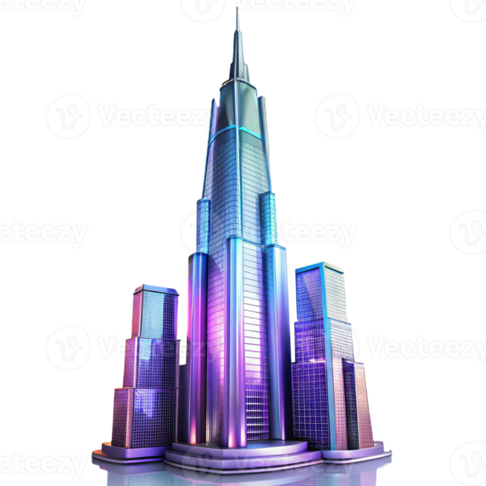 serene creative A towering skyscraper made entirely of glass, reflecting the city skyline, vibrant, dynamic lighting, photorealistic style premium png