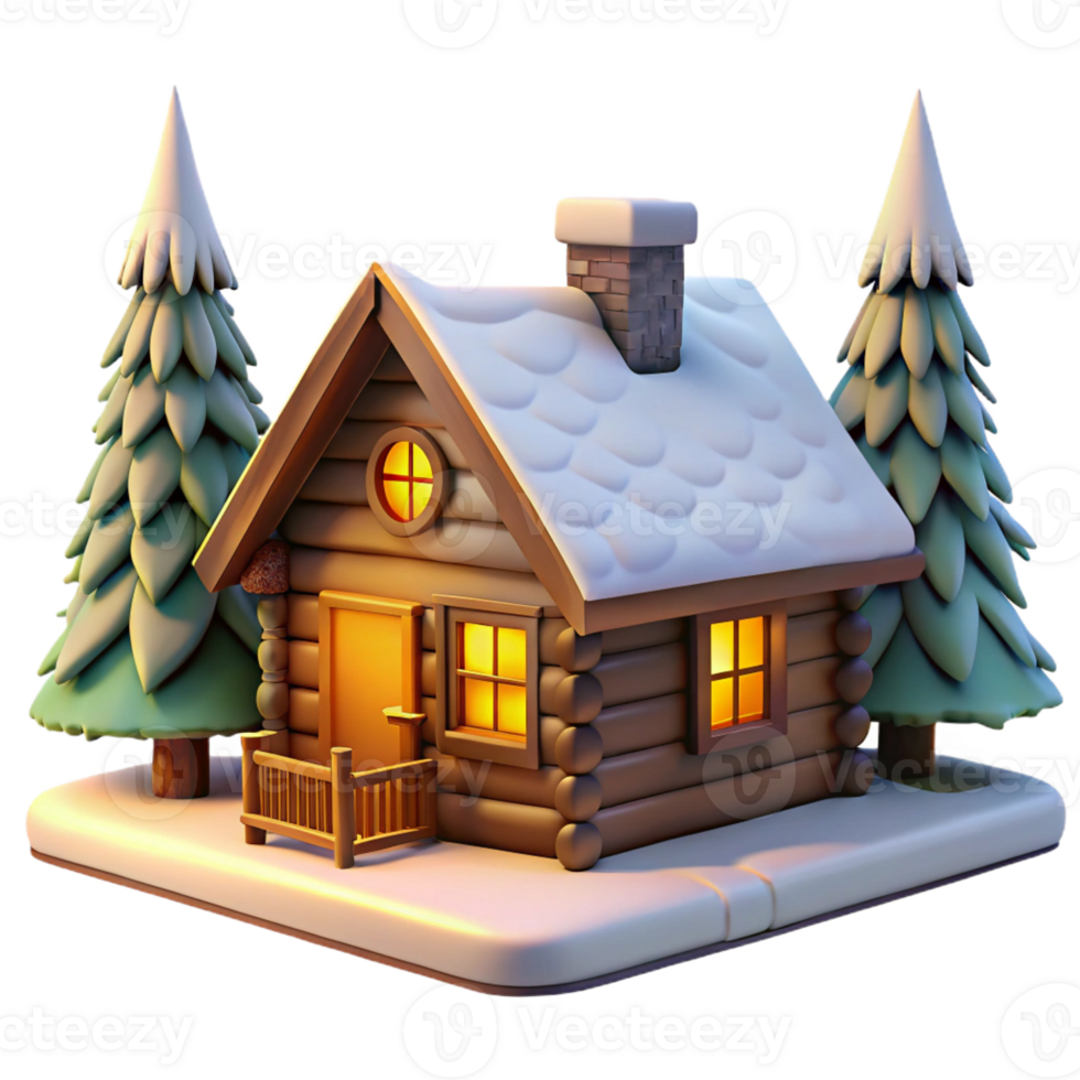 extraordinary traditional A cozy log cabin nestled in a snowy forest, warm light emanating from the windows, rustic, realistic style premium png