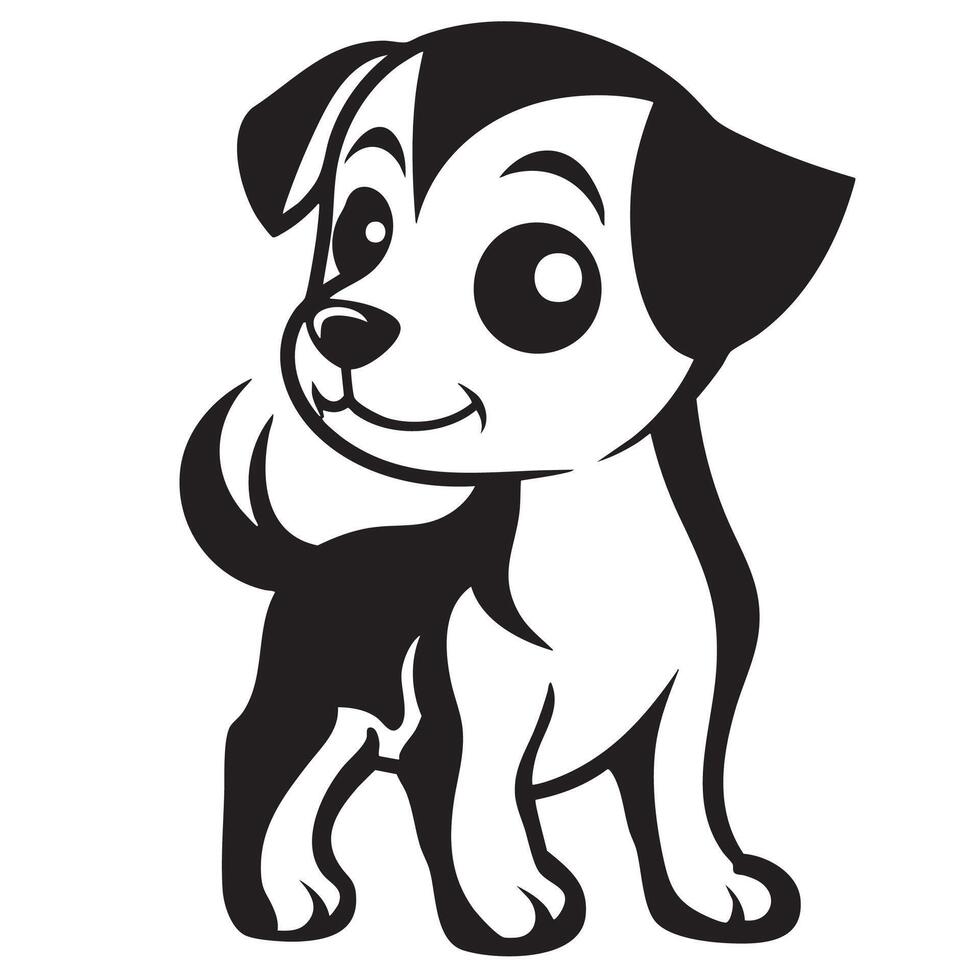 Cute and playful logo featuring cartoon dog with friendly expression and wagging tail. This design captures essence of joy and companionship in simple yet engaging style vector
