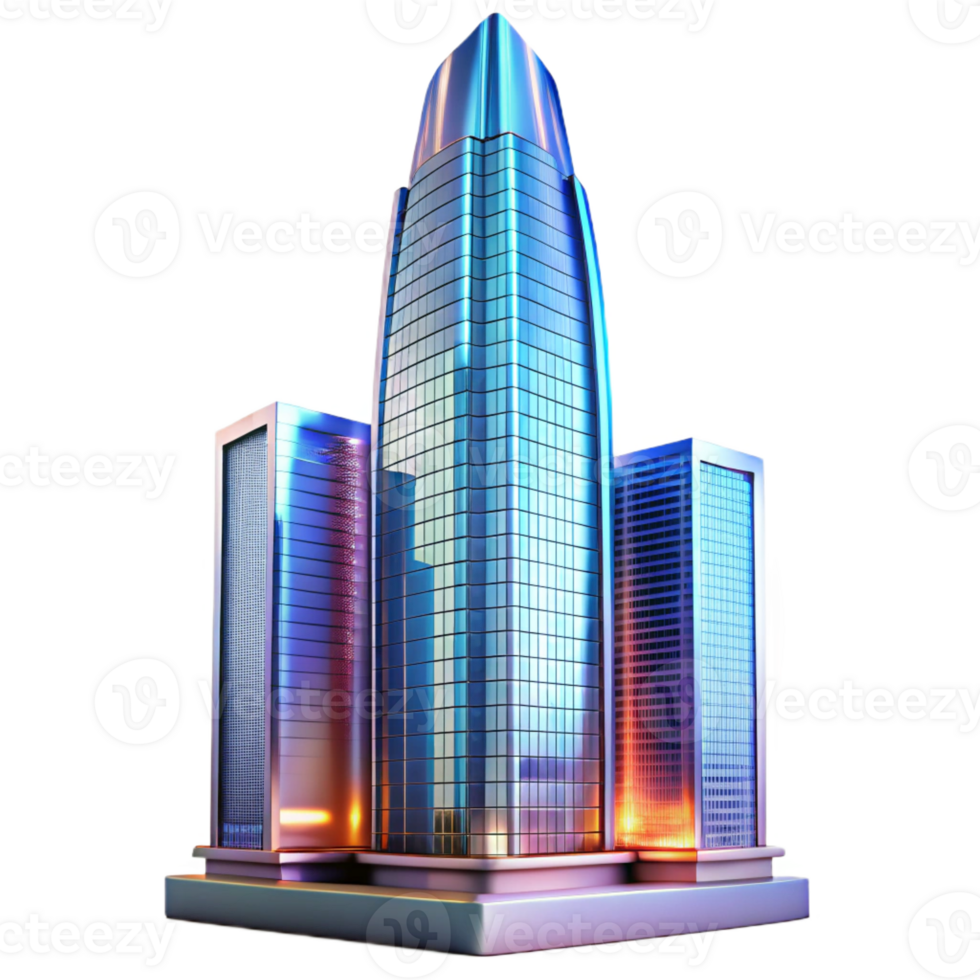 wonderful minimalist A towering skyscraper made entirely of glass, reflecting the city skyline, vibrant, dynamic lighting, photorealistic style professional png