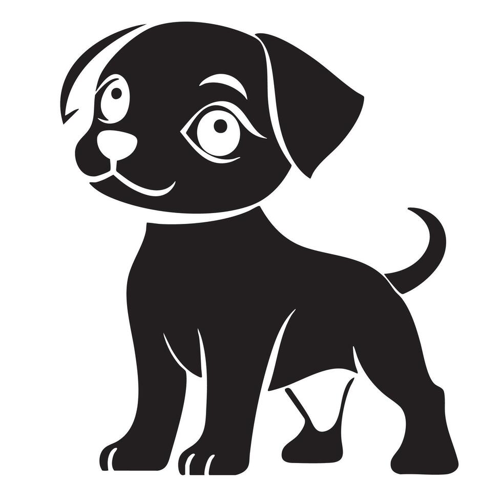 Cute and playful logo featuring cartoon dog with big eyes and friendly expression. This design captures essence of joy and companionship, perfect for pet related brands vector