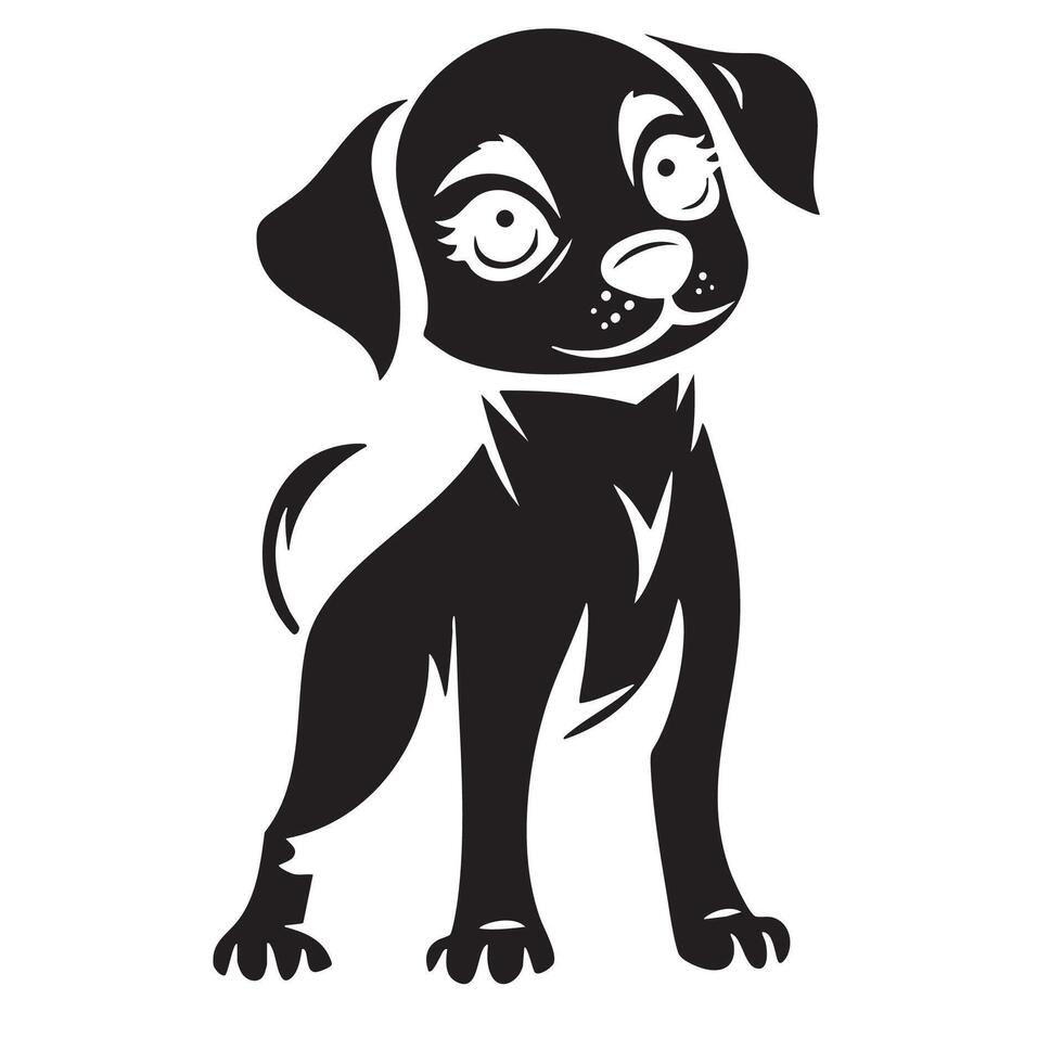Cute and playful logo featuring cartoon dog with big expressive eyes and friendly stance. This design captures essence of joy and companionship in charming way vector