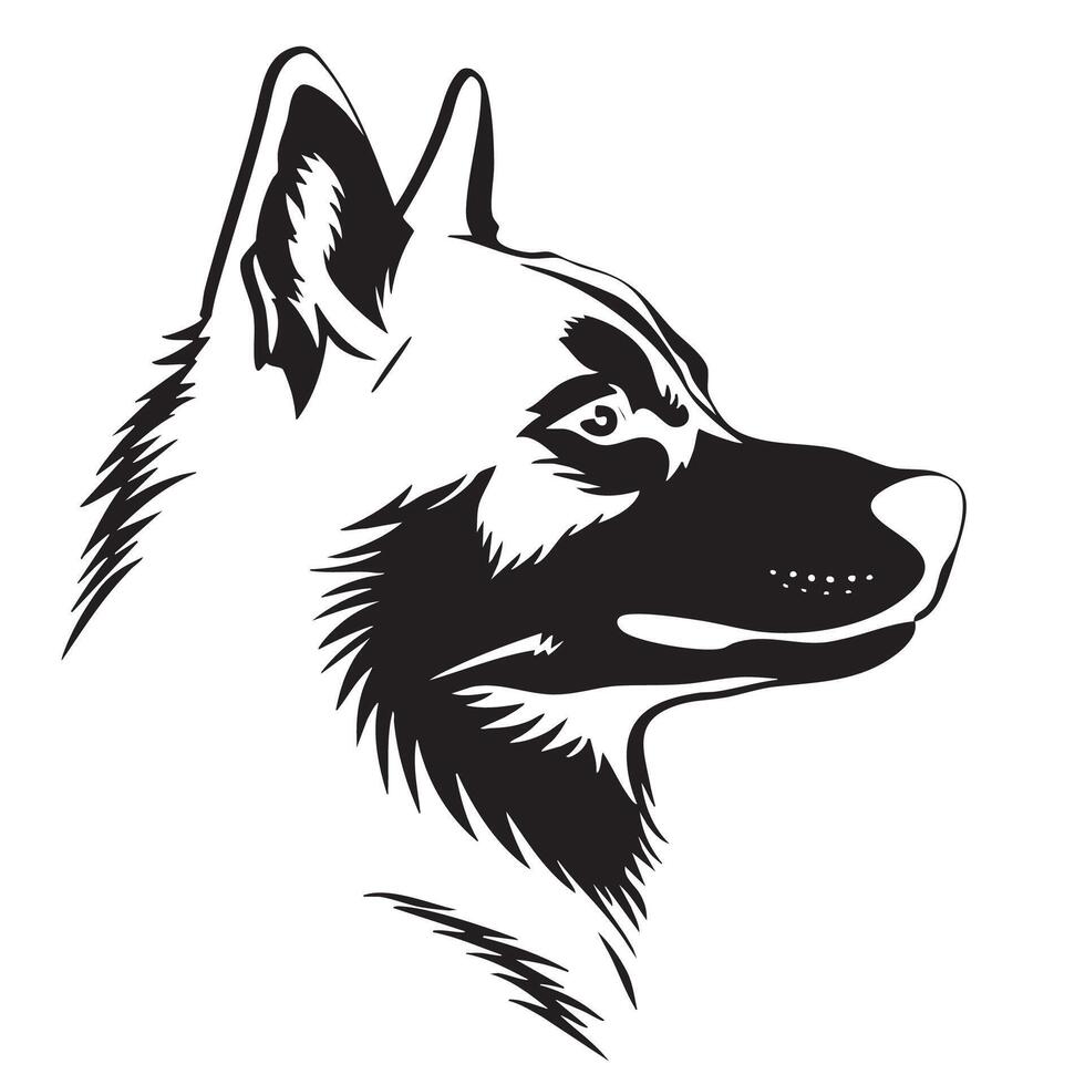 striking logo featuring stylized wolf head profile, showcasing sharp features and bold design that captures essence of strength and loyalty. This logo is perfect for brands seeking to convey sense vector