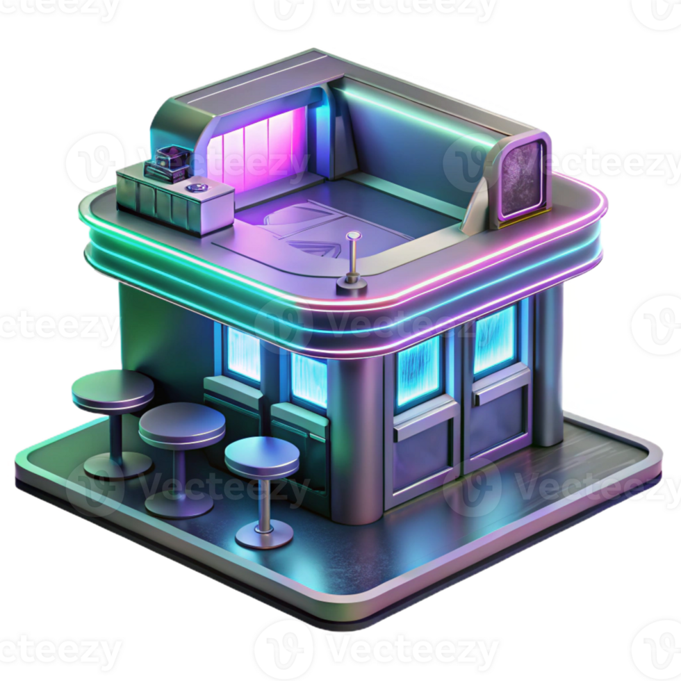 dramatic rustic A futuristic cyber cafe, neon lights and holographic displays, cyberpunk style, digital art 4K png