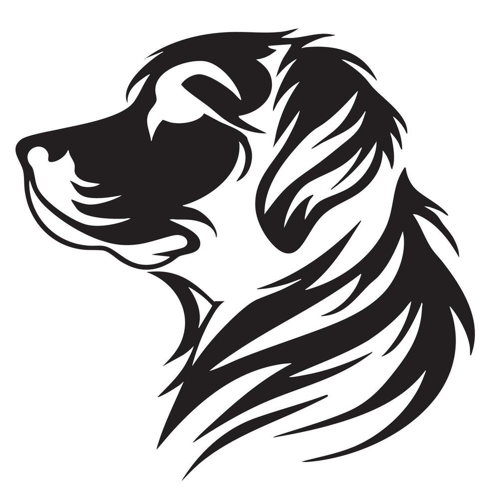 stylized logo featuring profile of dog with flowing fur and calm expression. This design captures essence of loyalty and companionship, making it perfect for pet related branding vector