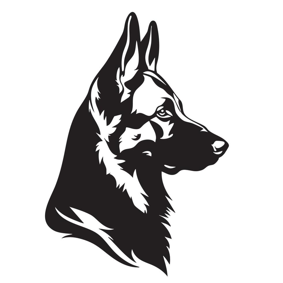 detailed silhouette of dog, showcasing its profile with distinct features and strong presence. This logo captures essence of loyalty and strength, making it ideal for various branding purposes vector