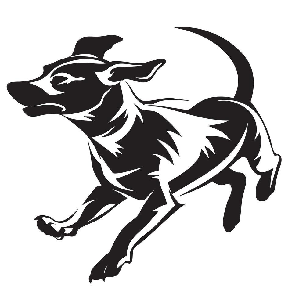dynamic logo featuring stylized dog in motion, showcasing agility and energy. design captures essence of playful and spirited canine, making it perfect for pet related branding vector